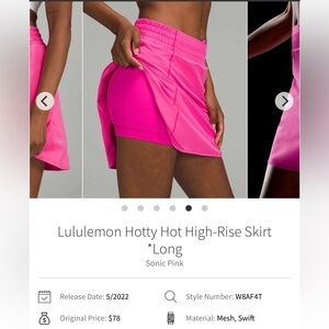 Lululemon Hotty Hot Skirt Long Sonic Pink Size 8